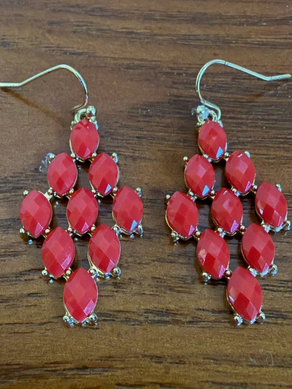Charming Charlie Red Gold Tone Dangling Earrings